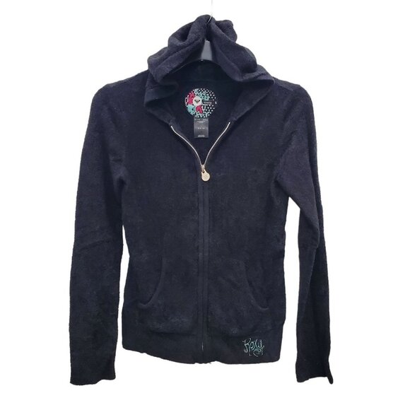 Roxy Junior's 100% Nylon Black Teddy Bear Feel Embroidered Zip Front Jacket Sz S - Picture 1 of 7